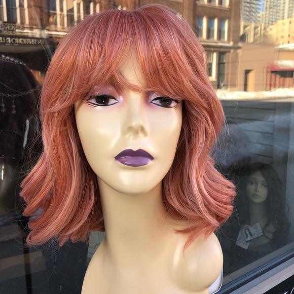 Short curly bob wig salmon coral pastel orange main image 8